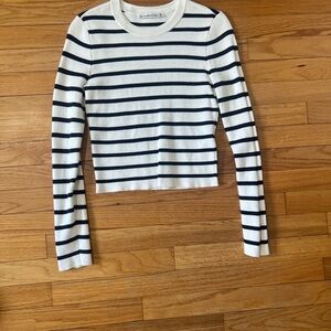 Abercrombie and Fitch Striped Navy Blue and White Women's Top Size XS